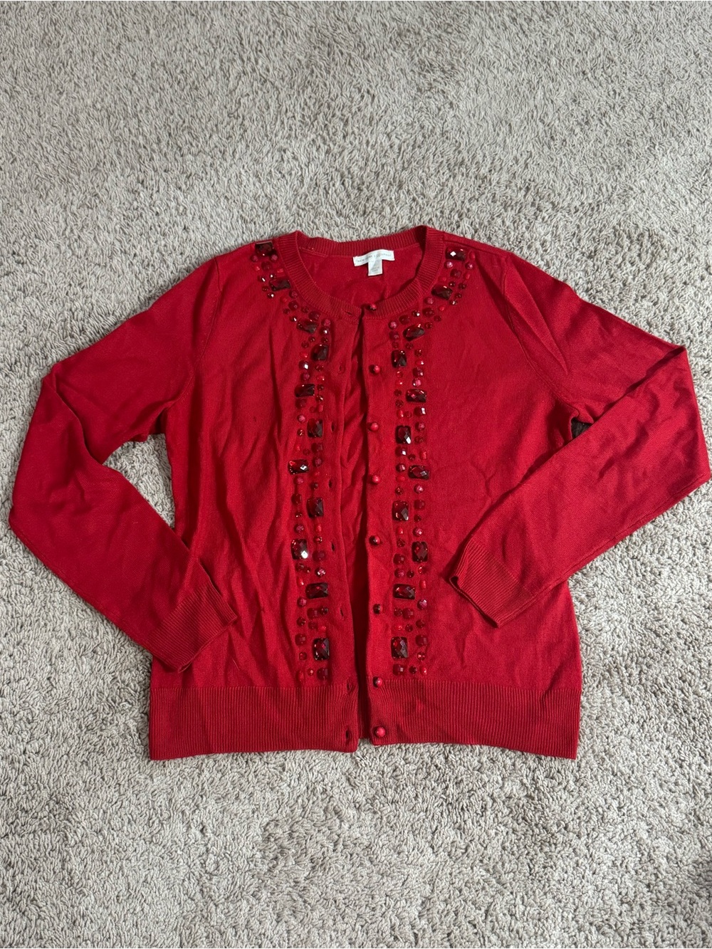 New York & Company Red Jeweled Button-Front Cardigan